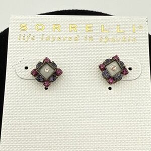 Sorrelli Crystal pink purple white stud pierced earrings handmade butterfly clas